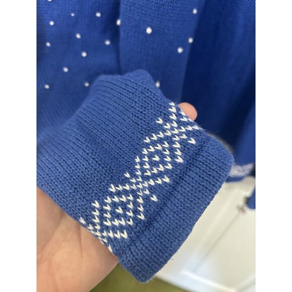 VTG Draper’s & Damon’s Blue Beaded Snowflake Full Zip Cardigan Size LP Winter - Picture 8 of 8